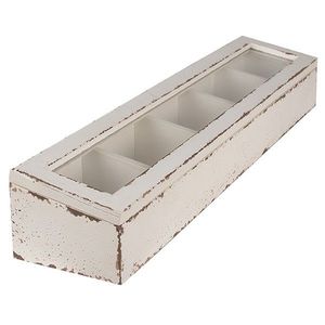 Bílá antik dřevěná krabička s přihrádkami - 60*13*10cm 6H2178 obraz