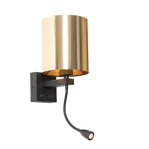 Nástěnná lampa černá s flex ramenem a stínidlem zlatá 15 cm - Brescia obraz