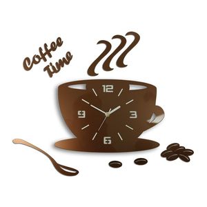 Moderní nástěnné hodiny COFFE TIME 3D COPPER (nalepovací hodiny na stěnu) obraz