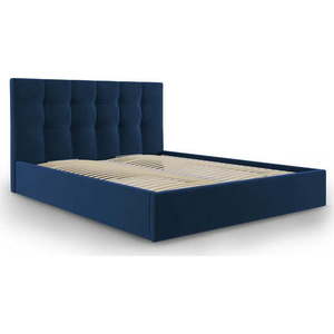 Tmavě modrá čalouněná dvoulůžková postel s úložným prostorem s roštem 180x200 cm Nerin – Mazzini Beds obraz
