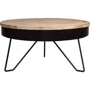 Černý konferenční stolek s deskou z mangového dřeva LABEL51 Saran, ⌀ 80 cm obraz
