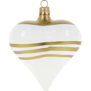 Sada 3 skleněných vánočních ozdob ve tvaru srdce v bílo-zlaté barvě Ego Dekor obraz
