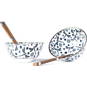 Set 2 modro-bílých keramických misek a jídelních hůlek MIJ Blue Dragonfly obraz
