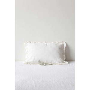 Bílý lněný povlak na polštář s řaseným lemem Linen Tales, 50 x 60 cm obraz