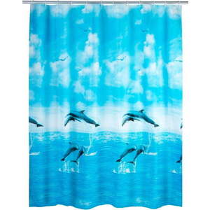Modrý sprchový závěs Wenko Dolphin, 180 x 200 cm obraz