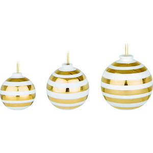 Sada 3 bílých keramických vánočních ozdob na stromeček s detaily ve zlaté barvě Kähler Design Omaggio obraz