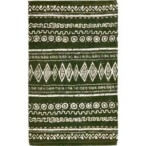 Zeleno-bílý bavlněný koberec Webtappeti Ethnic, 55 x 110 cm obraz
