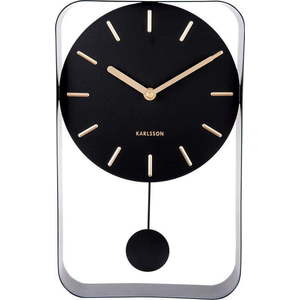 Černé nástěnné hodiny s kyvadlem Karlsson Charm, výška 32, 5 cm obraz