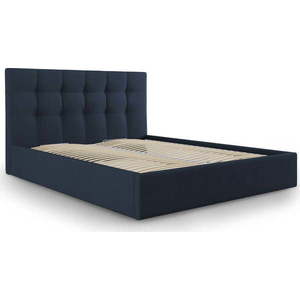 Tmavě modrá čalouněná dvoulůžková postel s úložným prostorem s roštem 160x200 cm Nerin – Mazzini Beds obraz