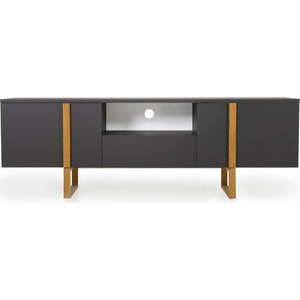 Antracitově šedý TV stolek s nohami z dubového dřeva Tenzo Birka obraz