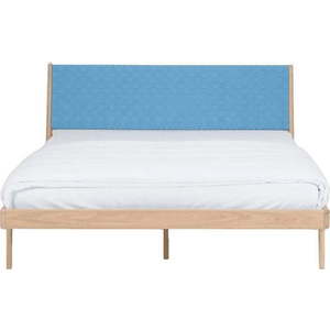 Modrá/přírodní dvoulůžková postel z dubového dřeva 160x200 cm Fawn – Gazzda obraz