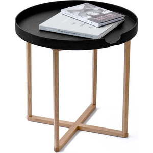 Černý odkládací stolek z dubového dřeva s odnímatelnou deskou Wireworks Damieh, 45x45 cm obraz