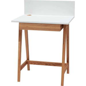 Bílý psací stůl s podnožím z jasanového dřeva Ragaba Luka Oak, délka 65 cm obraz