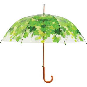 Transparentní větruodolný holový deštník se zelenými detaily Esschert Design Ambiance Birdcage Leaf, ⌀ 92, 5 cm obraz