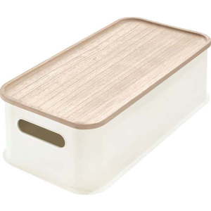 Bílý úložný box s víkem ze dřeva paulownia iDesign Eco Handled, 21, 3 x 43 cm obraz