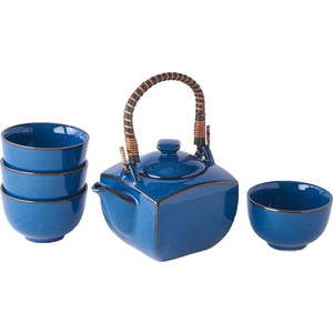 5dílný modrý čajový set z keramiky MIJ obraz