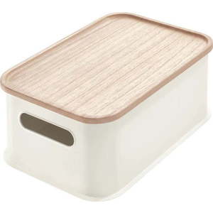 Bílý úložný box s víkem ze dřeva paulownia iDesign Eco Handled, 21, 3 x 30, 2 cm obraz