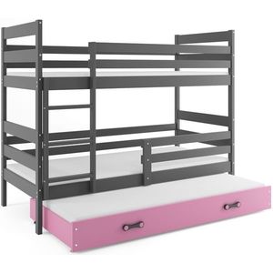 BMS Dětská patrová postel ERYK 3 s přistýlkou | šedá Barva: Šedá / růžová, Rozměr: 200 x 90 cm obraz