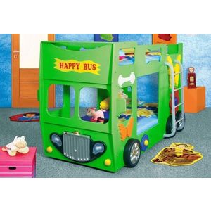 Artplast Dětská patrová postel HAPPY BUS | zelený obraz