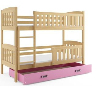 BMS Dětská patrová postel KUBUŠ | borovice Barva: Borovice / růžová, Rozměr: 200 x 90 cm obraz