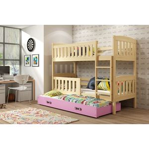 BMS Dětská patrová postel s přistýlkou KUBUŠ 3 | borovice Barva: Borovice / růžová, Rozměr: 190 x 80 cm obraz