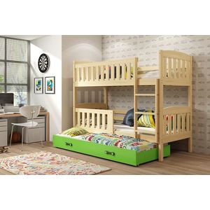 BMS Dětská patrová postel s přistýlkou KUBUŠ 3 | borovice Barva: Borovice / zelená, Rozměr: 200 x 90 cm obraz