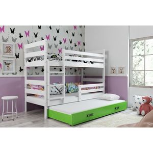 BMS Dětská patrová postel s přistýlkou Eryk 3 | bílá Barva: bílá / zelená, Rozměr: 200 x 90 cm obraz