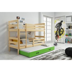 BMS Dětská patrová postel s přistýlkou Eryk 3 | borovice Barva: Borovice / zelená, Rozměr: 200 x 90 cm obraz