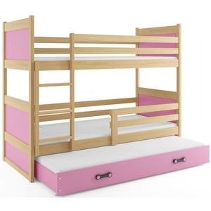 BMS Dětská patrová postel s přistýlkou RICO 3 | borovice 80 x 160 cm Barva: Růžová obraz