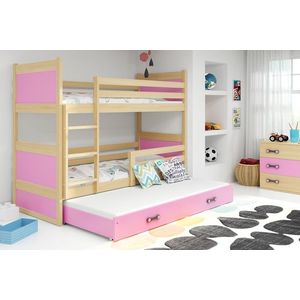 BMS Dětská patrová postel s přistýlkou RICO 3 | borovice 90 x 200 cm Barva: Růžová obraz