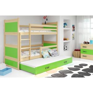 BMS Dětská patrová postel s přistýlkou RICO 3 | borovice 90 x 200 cm Barva: Zelená obraz