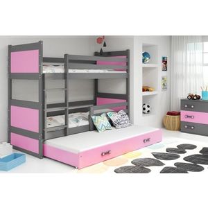 BMS Dětská patrová postel s přistýlkou RICO 3 | šedá 90 x 200 cm Barva: Růžová obraz