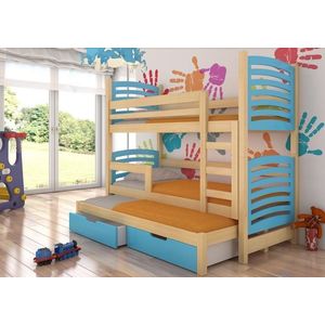 ArtAdrk Dětská patrová postel s přistýlkou SORIA Barva: Borovice / modrá obraz