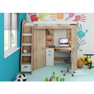 ArtCross Dětská rohová vyvýšená postel ANTRESOLA | dub sonoma/bílá Provedení: levé obraz
