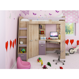 ArtCross Dětská rohová vyvýšená postel ANTRESOLA | dub sonoma/fialová Provedení: levé obraz