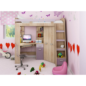 ArtCross Dětská rohová vyvýšená postel ANTRESOLA | dub sonoma/fialová Provedení: pravé obraz