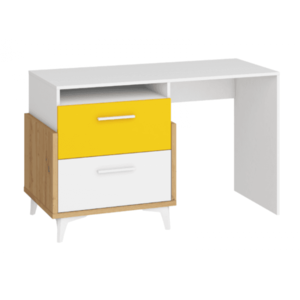 Hey - psací stůl 125, dub artisan/bílá/žlutá obraz