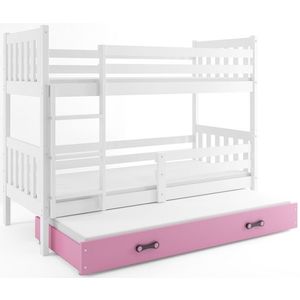 BMS Dětská patrová postel s přistýlkou CARINO 3 | 80 x 190 cm Barva: bílá / růžová obraz