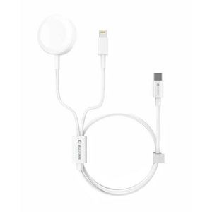 SWISSTEN Nabíjecí magnetický kabel 2v1 pro Apple Watch a Lightning USB-C, 1, 2 m, bílá obraz