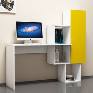 Kalune Design Psací stůl s regálem ACELYA bílý/žlutý obraz