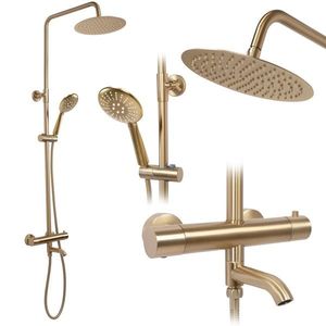 Sprchový set s termostatem Rea Lungo zlatý - vanová baterie, dešťová a ruční sprcha obraz