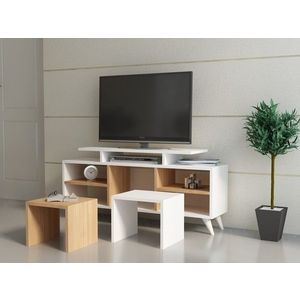 Kalune Design TV stolek KUTAY se stolky 120 cm bílý/teak obraz