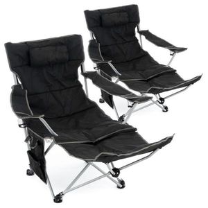 Divero Sada 2 ks kempingových židlí s odnímatelná podnožkou, černá obraz