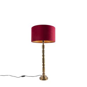 Art Deco stolní lampa bronzová 35 cm sametový odstín červená - Torre obraz
