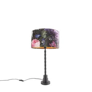 Stolní lampa černá 35 cm sametový odstín květinový design - Pisos obraz