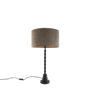 Stolní lampa ve stylu art deco černá 35 cm sametová odstín taupe - Pisos obraz