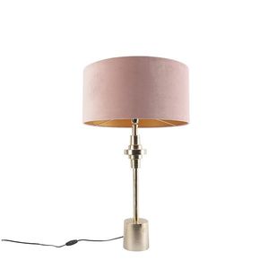 Art Deco stolní lampa zlatý sametový odstín růžová 50 cm - Diverso obraz