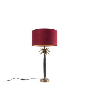 Art Deco stolní lampa bronzová se sametově červeným odstínem 35 cm - Areka obraz