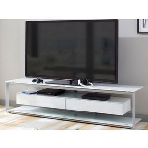 Široký TV stolek Typ, šedý kov/bílé sklo obraz