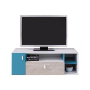 TV stolek/nízká skříňka Planet, dub/bílá/modrá obraz